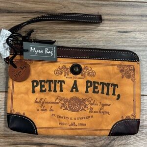 MYRA NWT Brown & Orange Leather Clutch W/ Zipper Closure | One Size